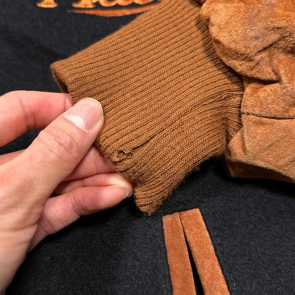 Vintage 90s Mack Truck Embroidered Bulldog Dog Wool Suede Leather Jacket Mens XL - Picture 6 of 11